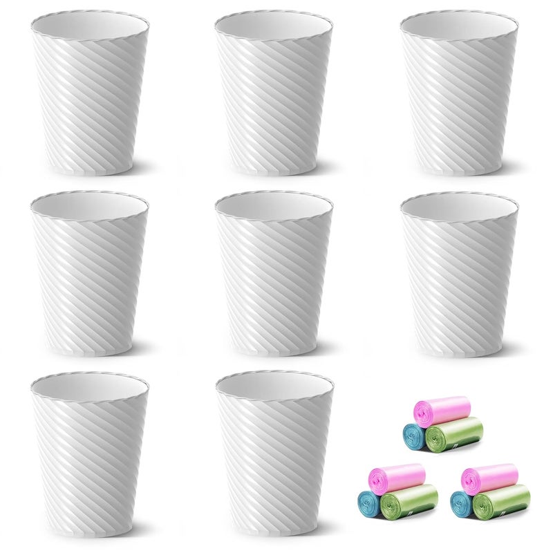 Lysam Bathroom Trash Can, 8 Pack 1.8 Gallons Small Trash Can with Trash Bags, Bathroom Garbage Can, Plastic Trash Bin, Round Waste Basket for Bedroom, Office, Kitchen, Room, Compact Space (White) - Image 1